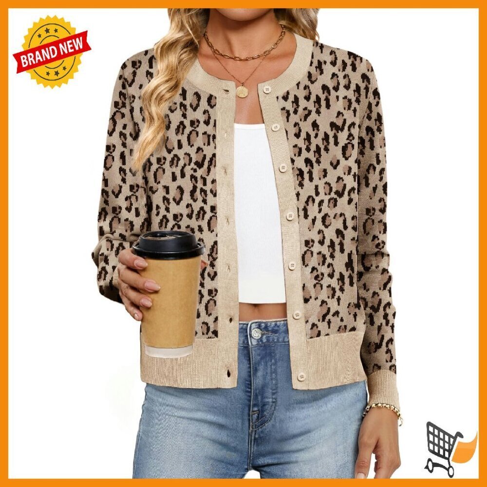 Lightweight Crew Neck Button Down Cardigan Sweater Women's Long Sleeve